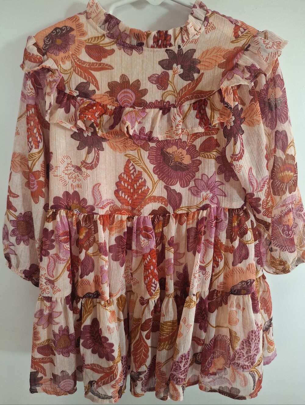 Girls Floral Ruffle Tiered Dress - Pink & Orange